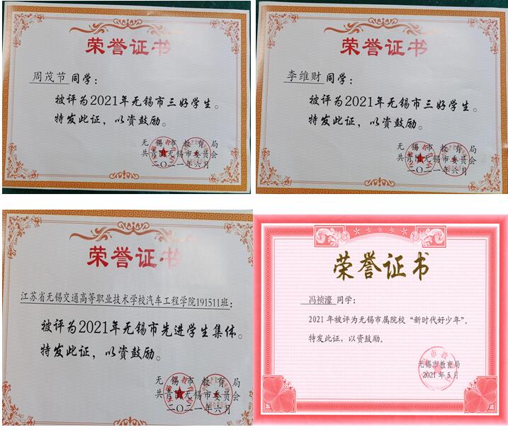 我院3名学生、1个学生集体获无锡市表彰